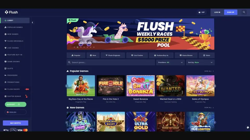Flush krypto kasino s automaty, živým kasinem a sportovními sázkami