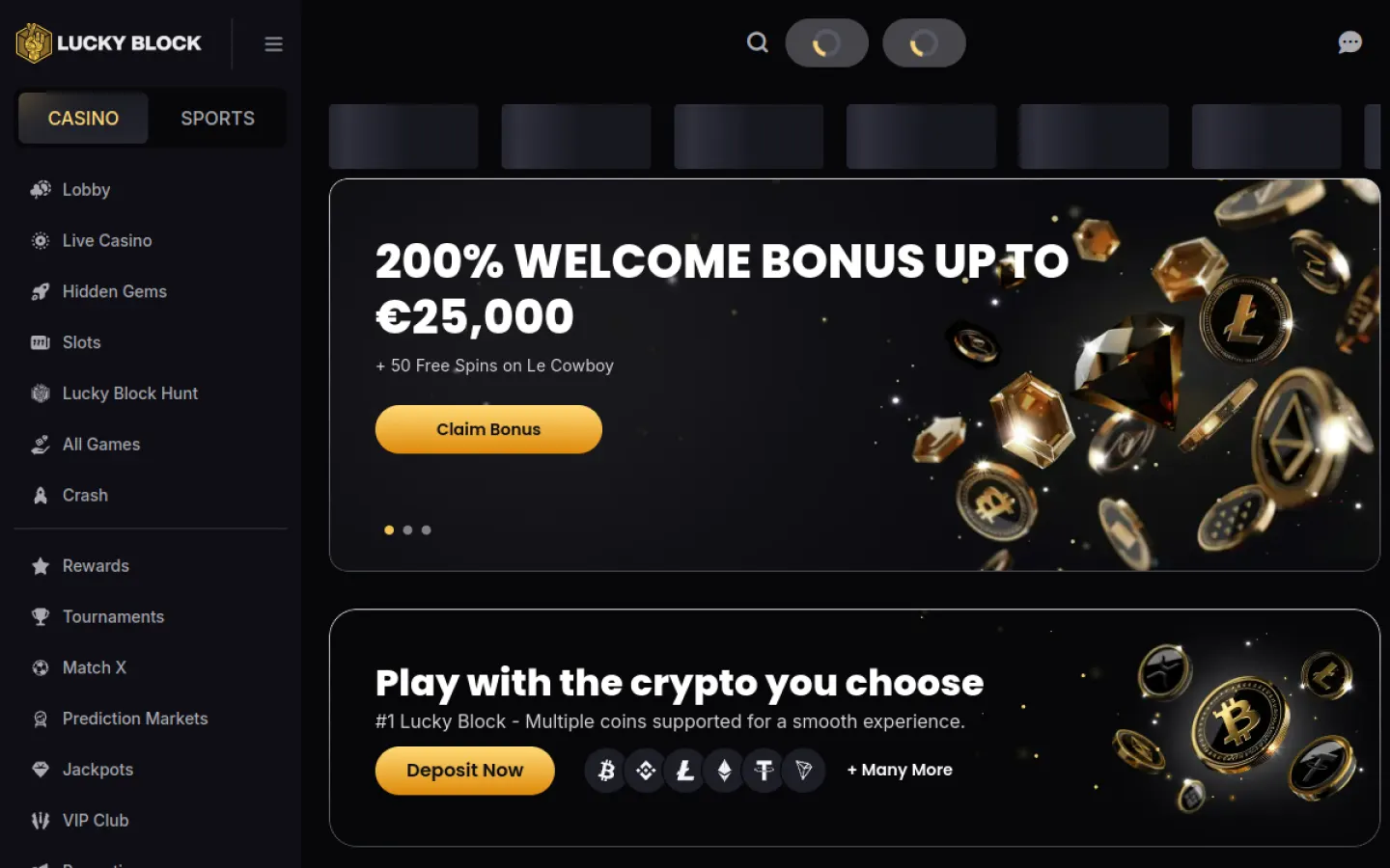 Oficiální rozhraní Lucky Block zobrazené v české recenzi krypto kasina