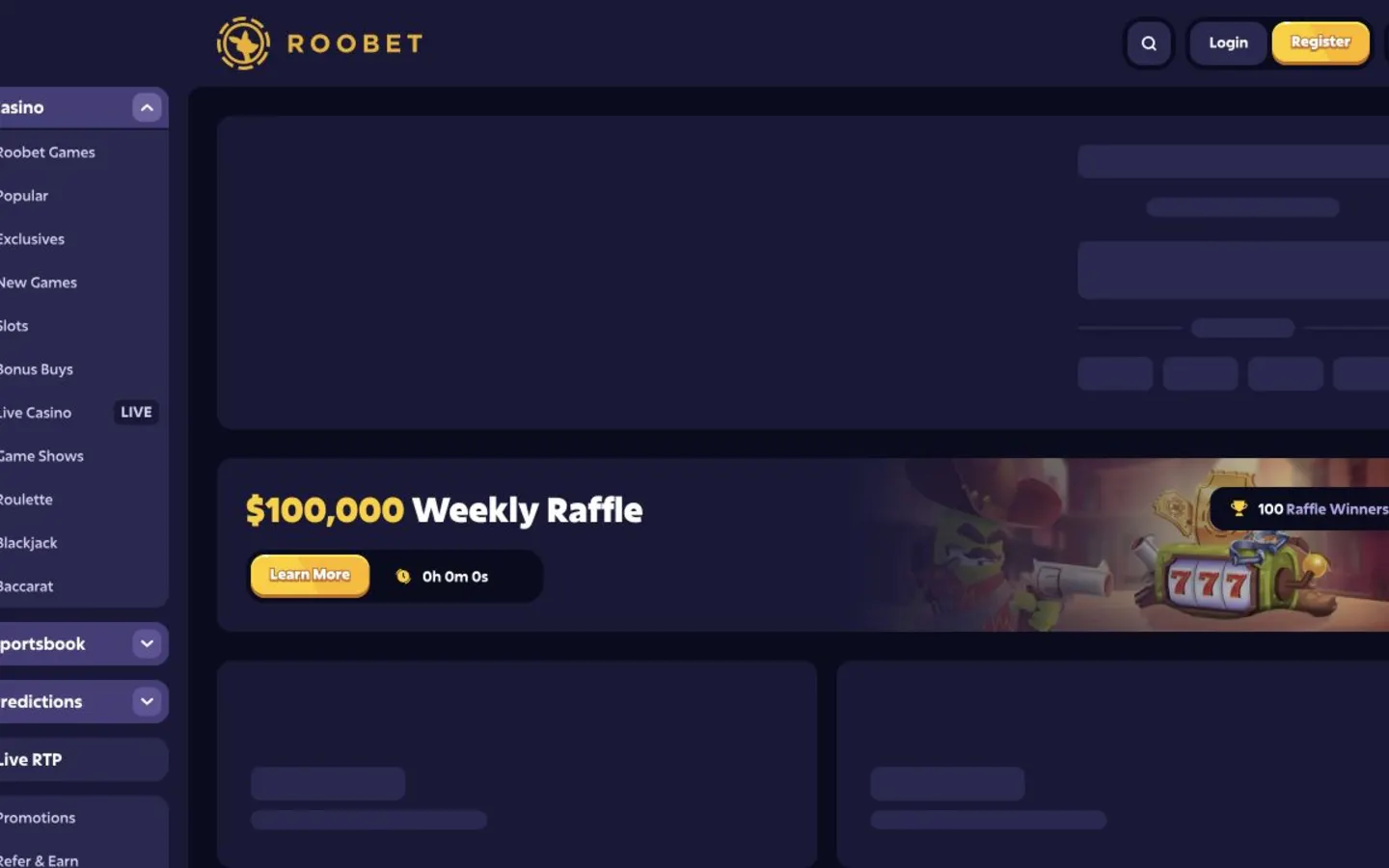 Oficiální rozhraní Roobet zobrazené v české recenzi krypto kasina