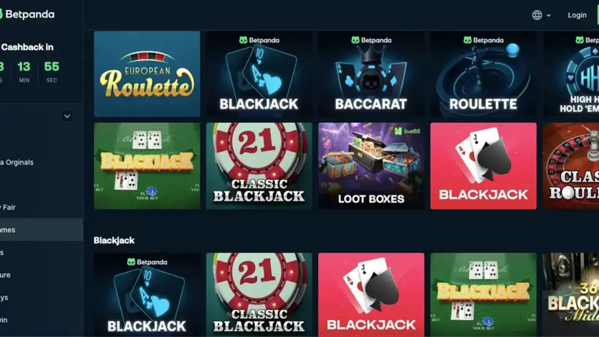 Lobby BetPanda s automaty, stolními hrami a kryptoměnovým zaměřením